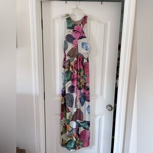 Guess by Marciano White Maxi Dress with Pink, Green, Blue & Purple Floral Print